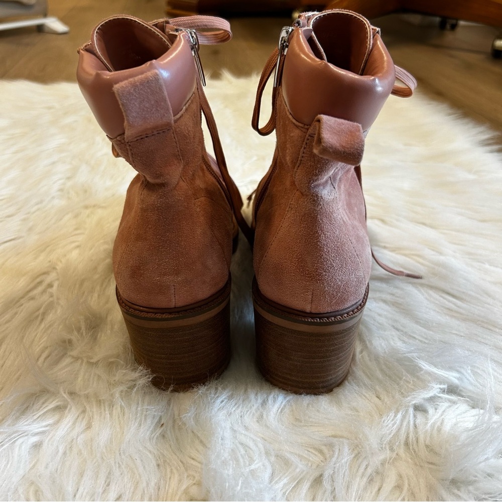 Vince Camuto Gaviana Pink Suede Lace Up Combat Boots Block Heel Womens 11W - Picture 4 of 11